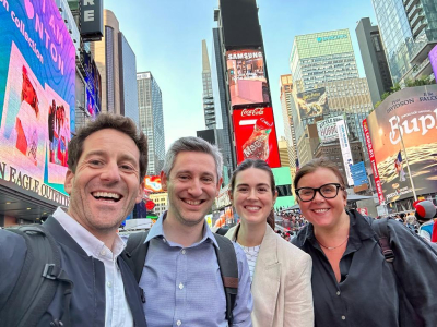 Joel Mishcon, Ben Turze, Olivia Flanagan, and Melly Cook in Times Square for Christie's Evening Sale
